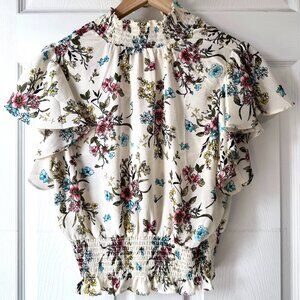 Shinestar Mock Neck Floral Cropped Blouse XL EUC